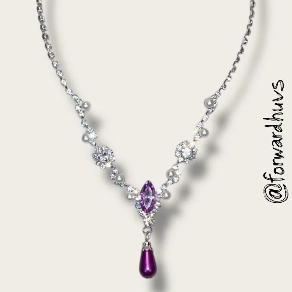 Bundle Sale 3 for $15 | Clear & Purple Stones – Teardrop Pendant – Lightweight